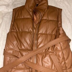 Dynamite Tan Brown Quilted Faux Leather Puffer Vest